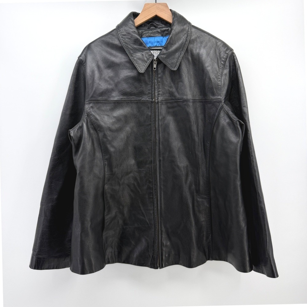 Vintage Wilsons Leather Maxima Jacket Womens 2X Black Zip Up Leather Blue Lining
